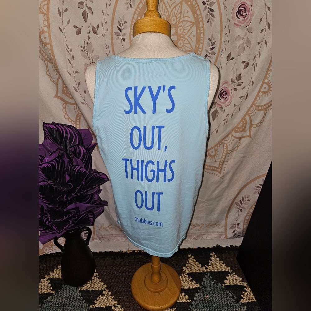 Chubbie's Light Blue Graphic Tank Top 'Sky's Out Thighs Out' XL
